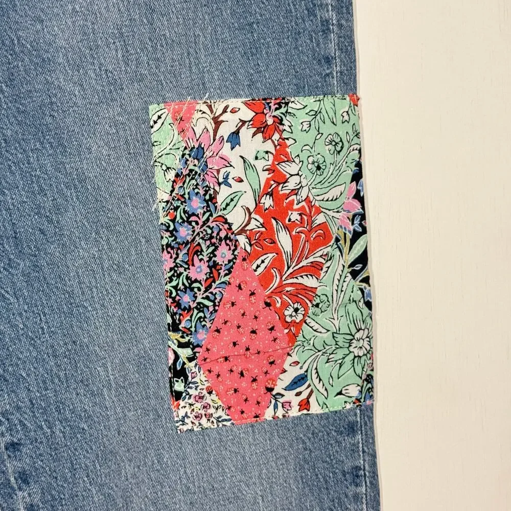 Loft Womens Straight‎ Crop Jeans Size 28 Floral Patchwork High Rise Cottagecore